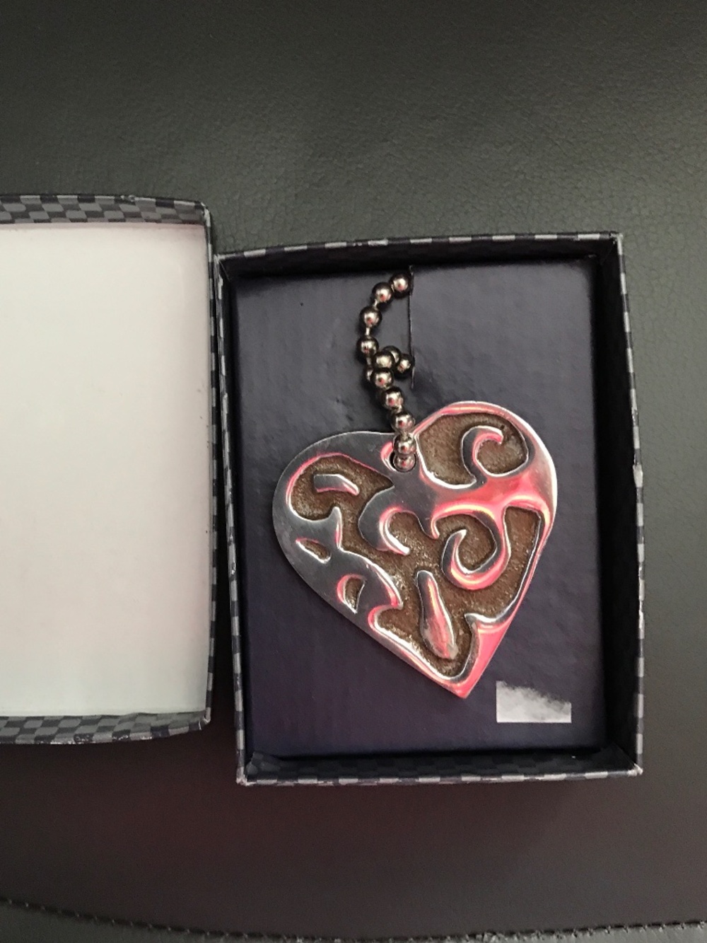 Sandblasted Metal "I Love you" Heart Keychain/Fan Pull/ Bag Charm/Ornament NIB
